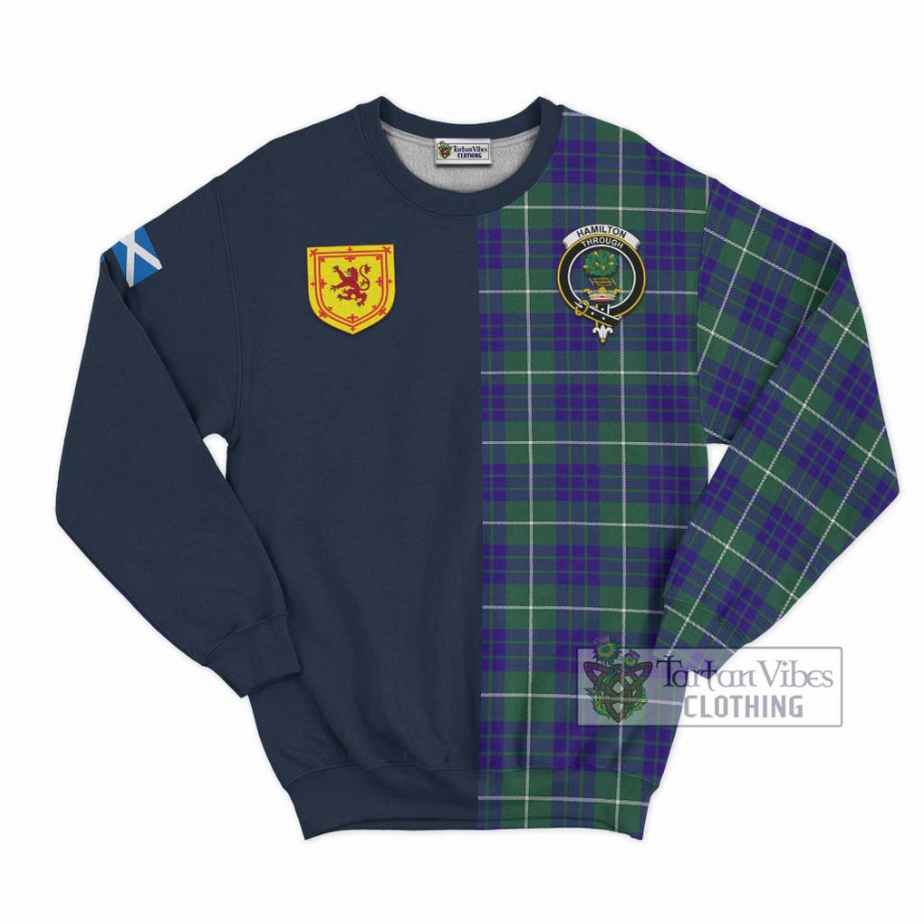 Tartan Vibes Clothing Hamilton Hunting Modern Tartan Sweatshirt with Scottish Lion Royal Arm Half Style