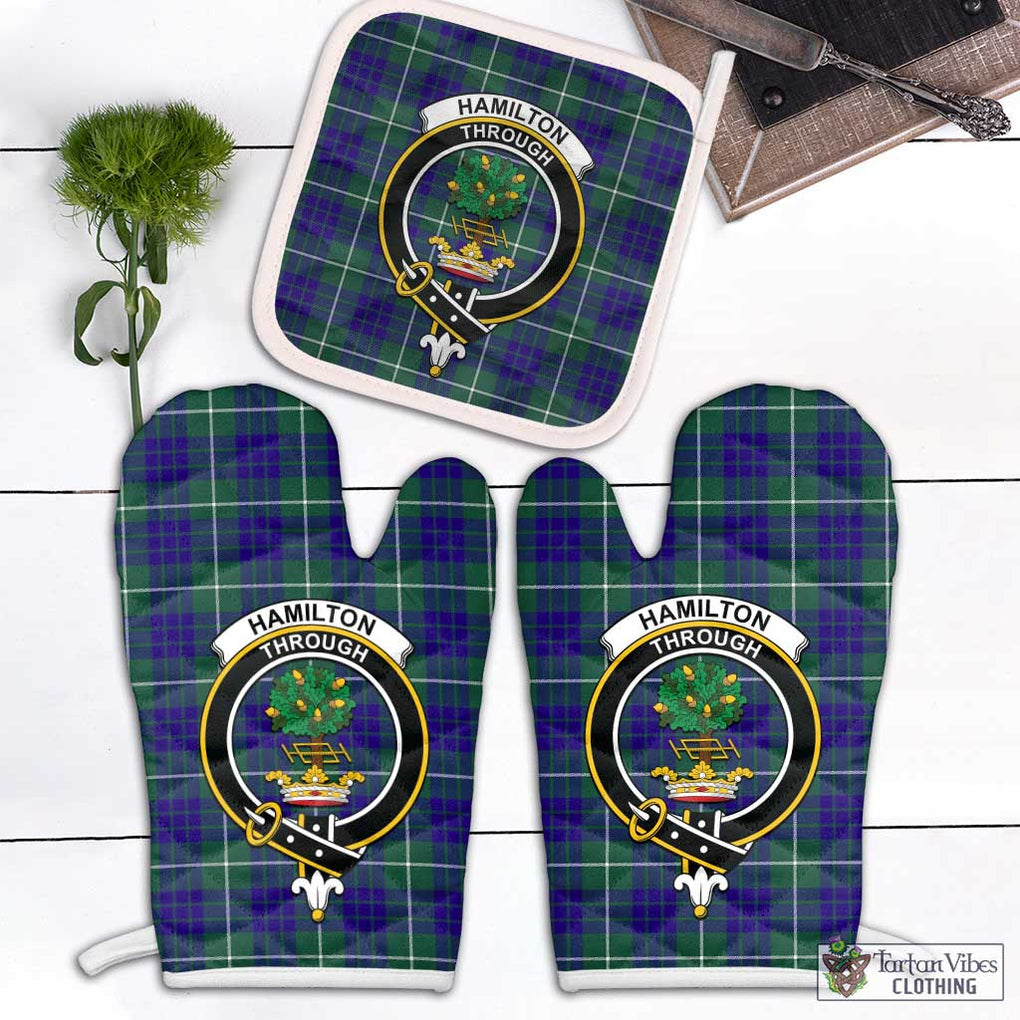 Hamilton Hunting Modern Tartan Combo Oven Mitt & Pot-Holder with Family Crest Combo 1 Oven Mitt & 1 Pot-Holder White - Tartan Vibes Clothing