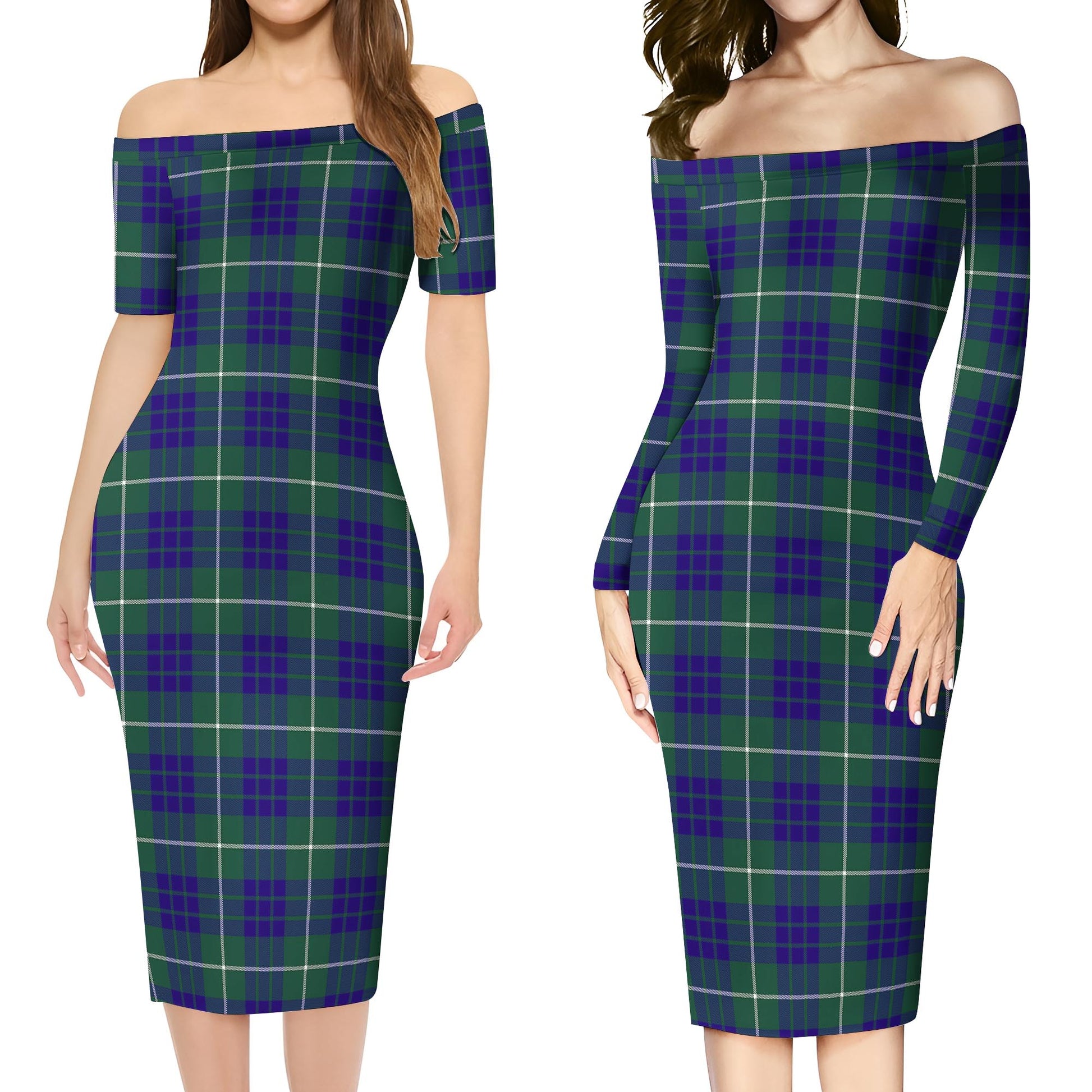 Hamilton Hunting Modern Tartan Off Shoulder Lady Dress Women's Dress - Tartanvibesclothing