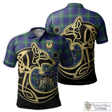 Hamilton Hunting Modern Tartan Polo Shirt with Family Crest Celtic Wolf Style