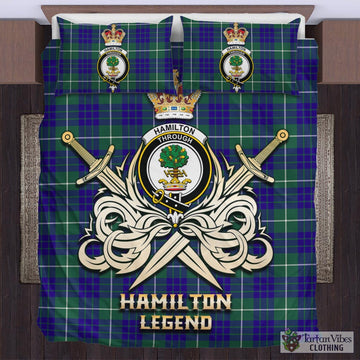 Hamilton Hunting Modern Tartan Bedding Set with Clan Crest and the Golden Sword of Courageous Legacy