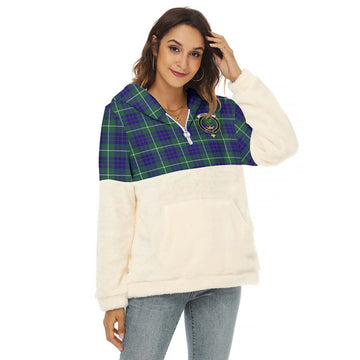 Hamilton Hunting Modern Tartan Women's Borg Fleece Hoodie With Half Zip with Family Crest