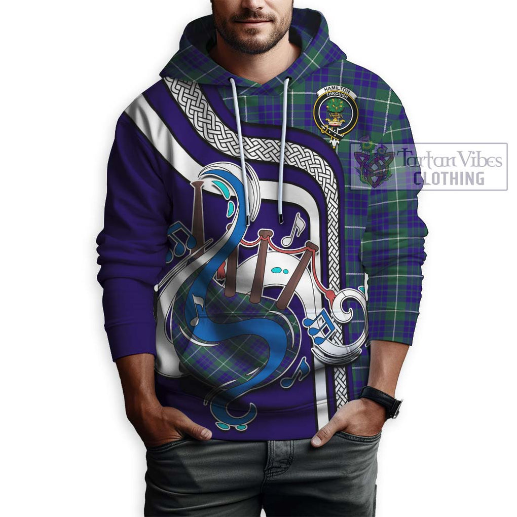 Hamilton Hunting Modern Tartan Hoodie with Epic Bagpipe Style Zip Hoodie - Tartanvibesclothing Shop