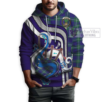 Hamilton Hunting Modern Tartan Hoodie with Epic Bagpipe Style