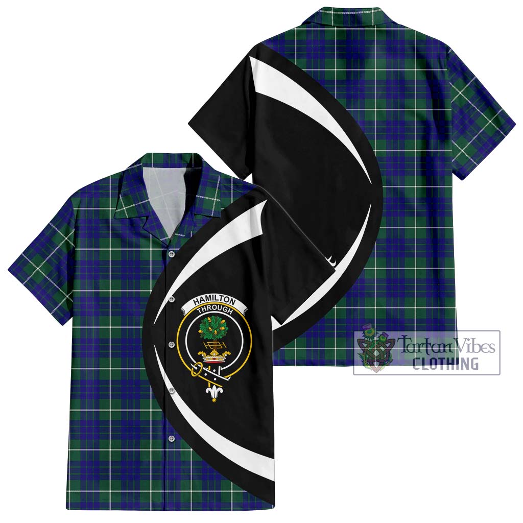 Hamilton Hunting Modern Tartan Short Sleeve Button Up with Family Crest Circle Style Kid - Tartan Vibes Clothing