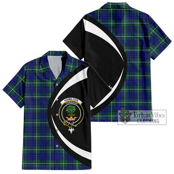 Hamilton Hunting Modern Tartan Short Sleeve Button Up with Family Crest Circle Style