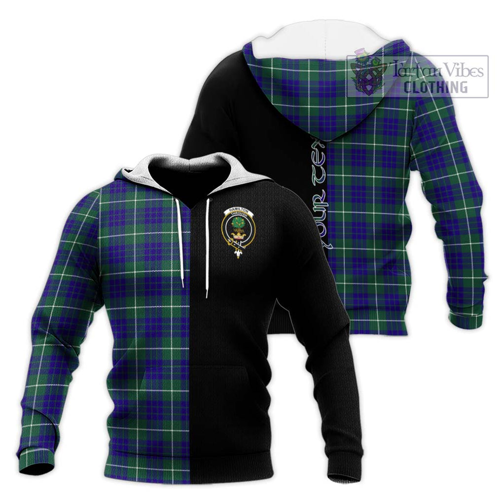 Hamilton Hunting Modern Tartan Knitted Hoodie with Family Crest and Half Of Me Style Unisex Knitted Pullover Hoodie - Tartanvibesclothing Shop