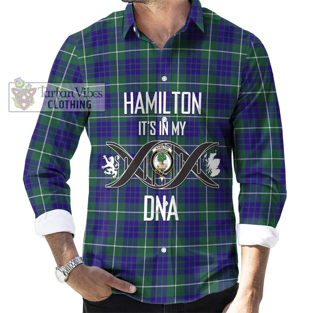 Hamilton Hunting Modern Tartan Long Sleeve Button Shirt with Family Crest DNA In Me Style Men's Shirt S - Tartanvibesclothing Shop