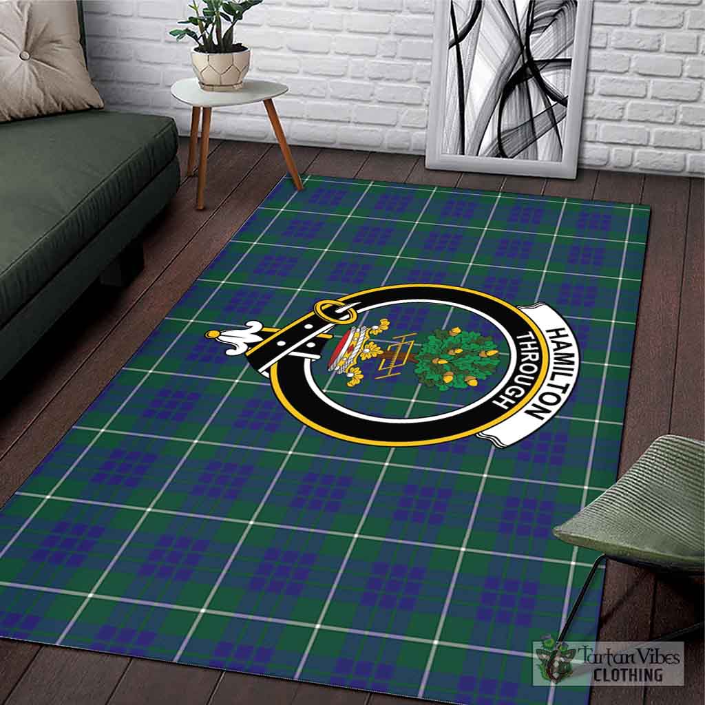 Tartan Vibes Clothing Hamilton Hunting Modern Tartan Area Rug with Family Crest