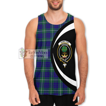 Hamilton Hunting Modern Tartan Men's Tank Top with Family Crest Circle Style