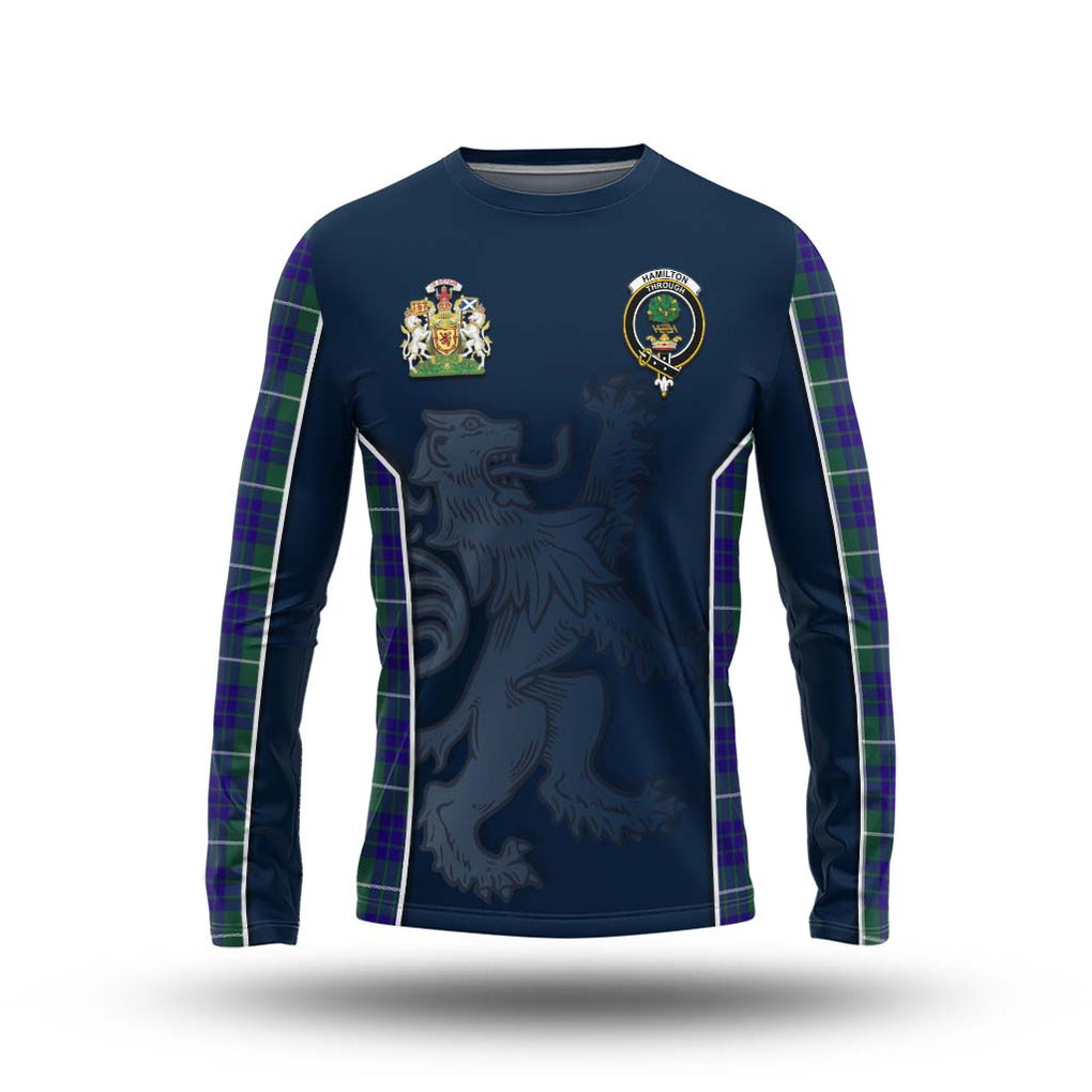 Hamilton Hunting Modern Tartan Long Sleeve T-Shirt with Family Crest and Lion Rampant Vibes Sport Style Unisex - Tartan Vibes Clothing