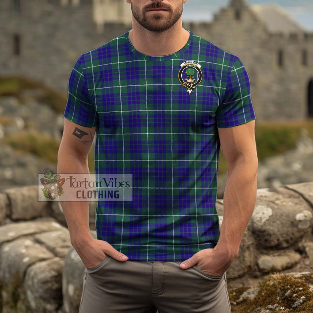 Hamilton Hunting Modern Tartan Cotton T-Shirt with Family Crest Men's Shirt - Tartanvibesclothing Shop