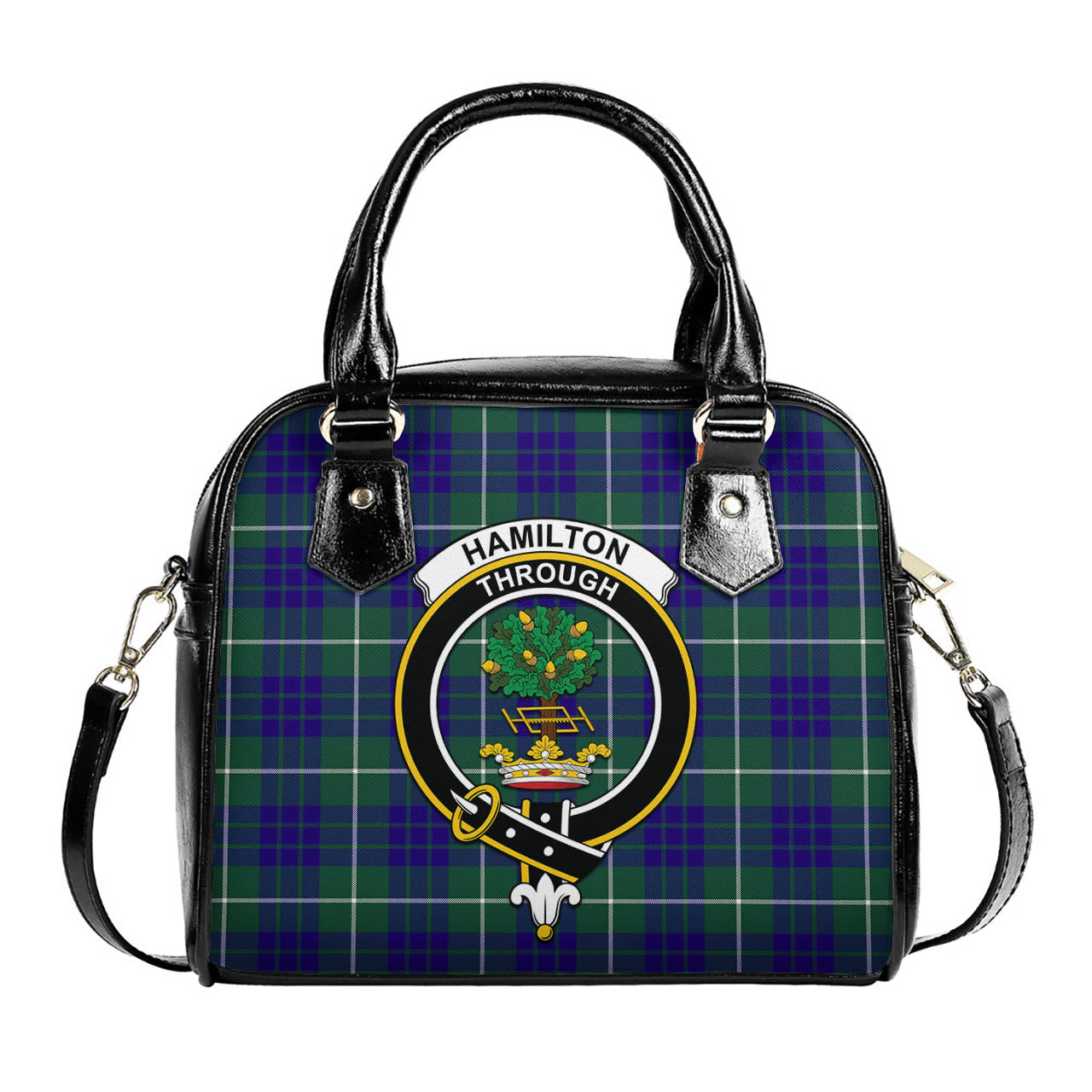 Hamilton Hunting Modern Tartan Shoulder Handbags with Family Crest One Size 6*25*22 cm - Tartanvibesclothing