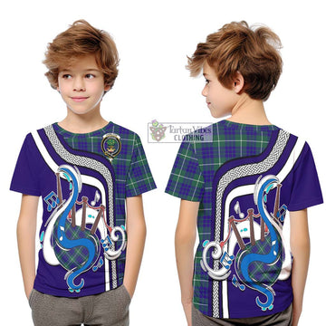 Hamilton Hunting Modern Tartan Kid T-Shirt with Epic Bagpipe Style