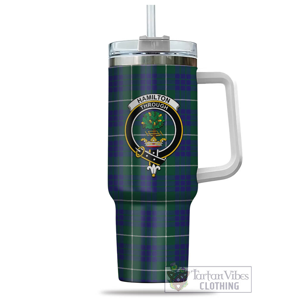 Tartan Vibes Clothing Hamilton Hunting Modern Tartan and Family Crest Tumbler with Handle