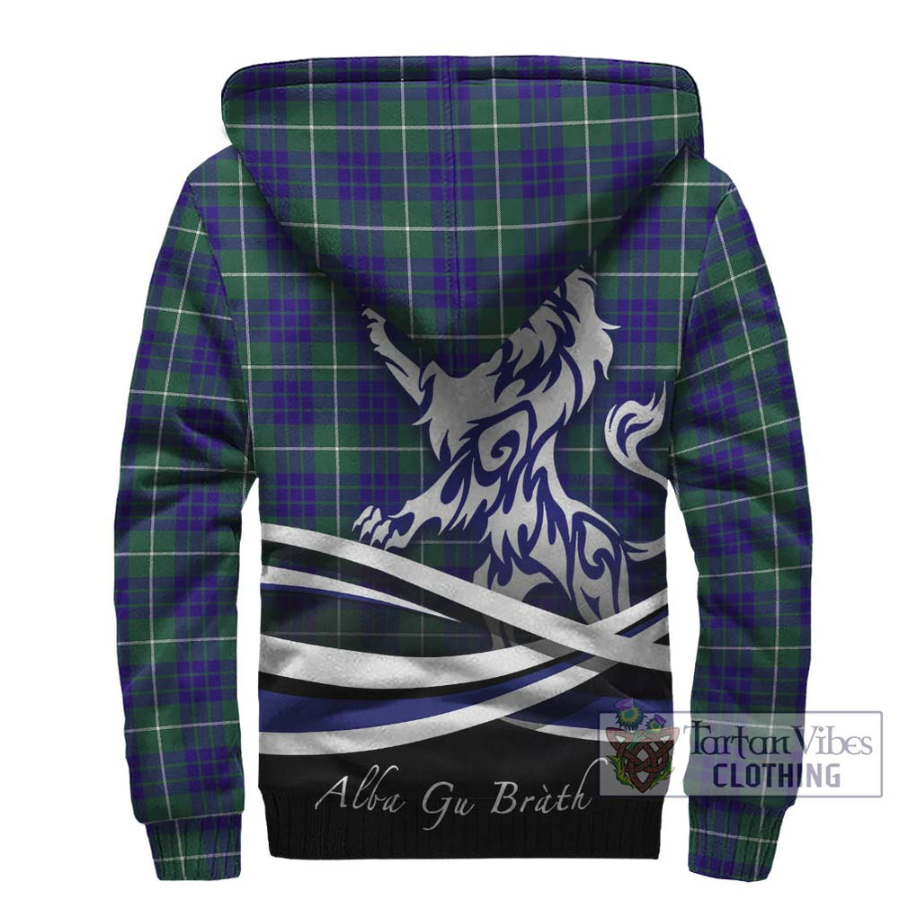 Hamilton Hunting Modern Tartan Sherpa Hoodie with Alba Gu Brath Regal Lion Emblem - Tartanvibesclothing Shop