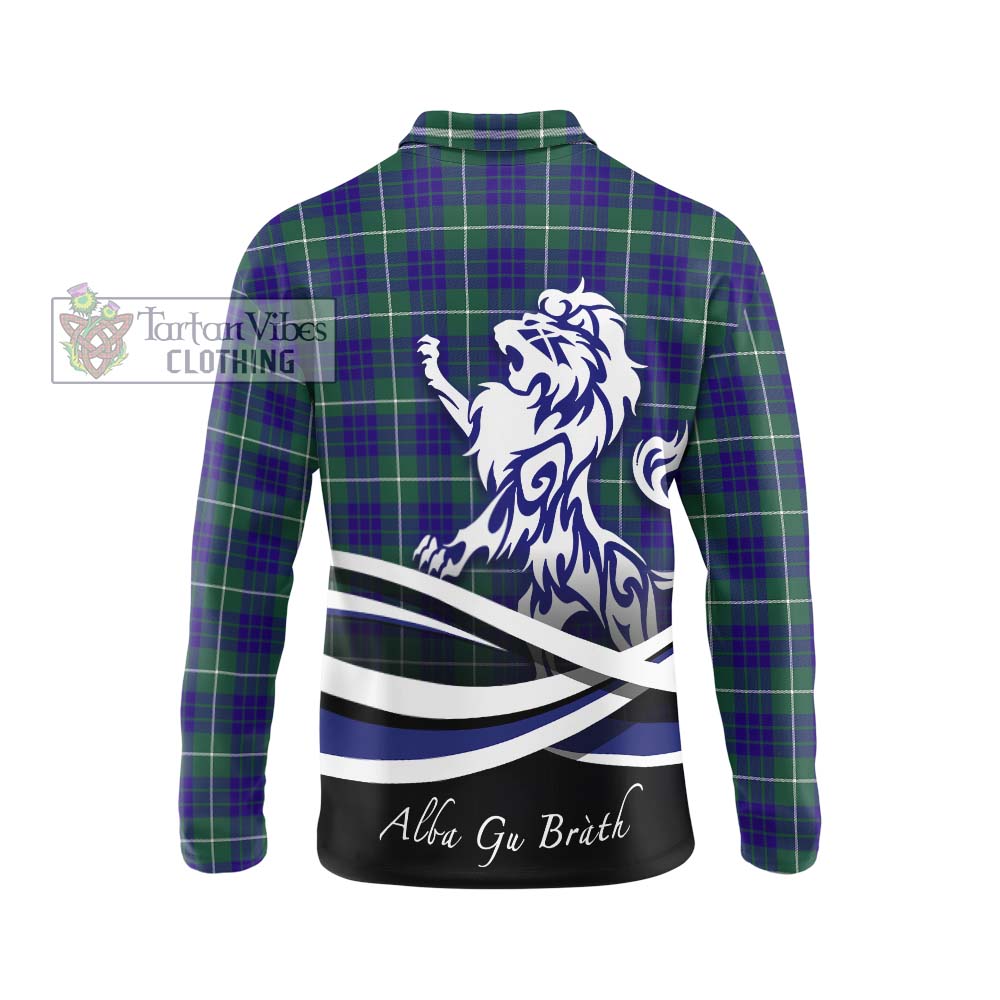 Hamilton Hunting Modern Tartan Long Sleeve Polo Shirt with Alba Gu Brath Regal Lion Emblem - Tartanvibesclothing Shop