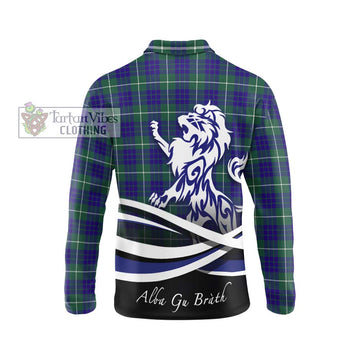 Hamilton Hunting Modern Tartan Long Sleeve Polo Shirt with Alba Gu Brath Regal Lion Emblem