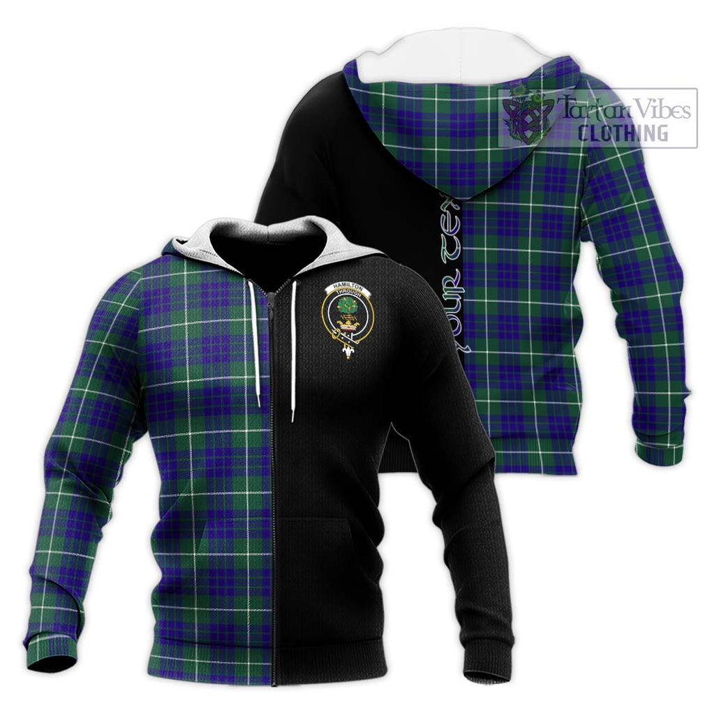 Hamilton Hunting Modern Tartan Knitted Hoodie with Family Crest and Half Of Me Style Unisex Knitted Zip Hoodie - Tartanvibesclothing Shop