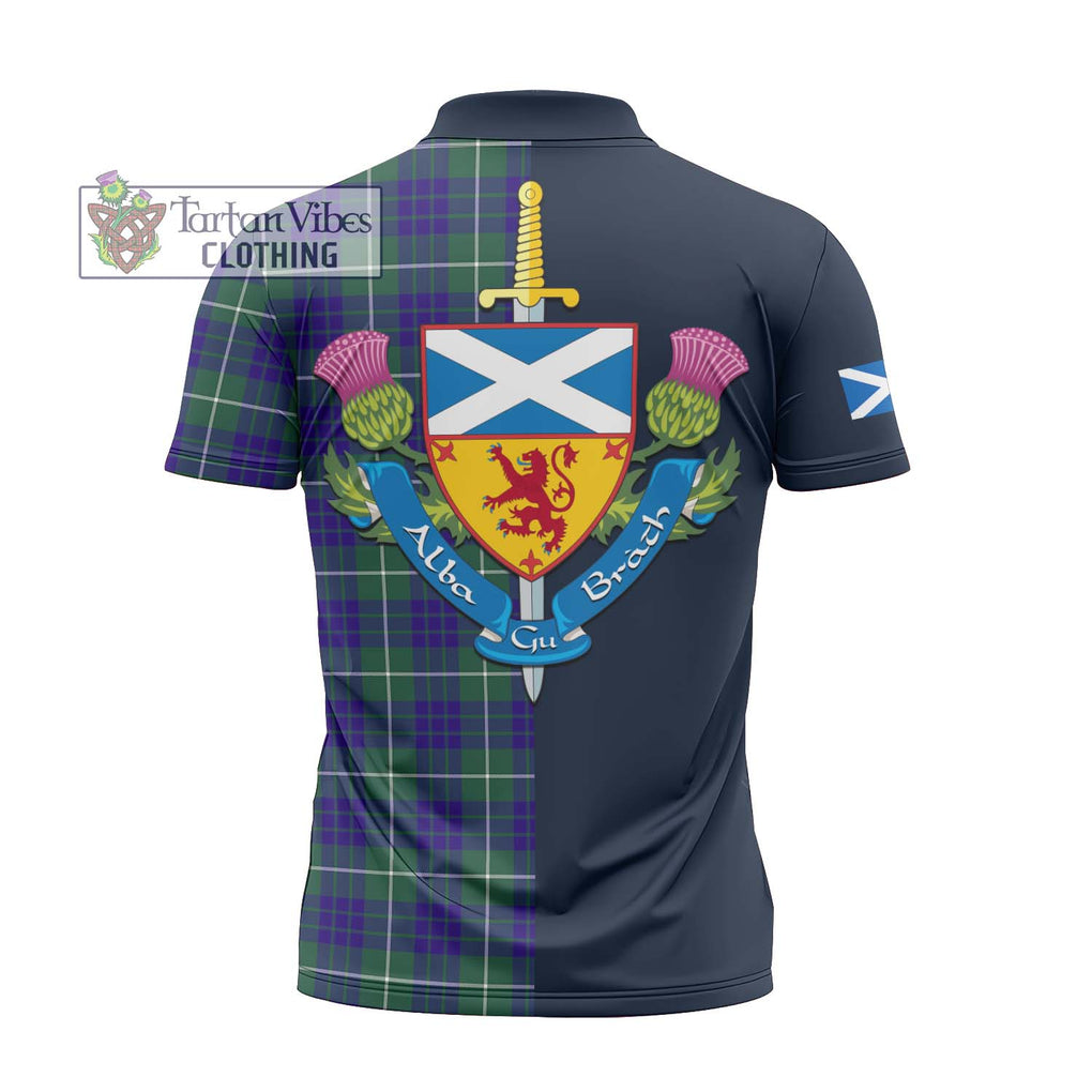 Tartan Vibes Clothing Hamilton Hunting Modern Tartan Zipper Polo Shirt with Scottish Lion Royal Arm Half Style