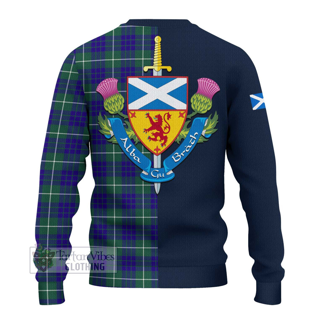 Tartan Vibes Clothing Hamilton Hunting Modern Tartan Knitted Sweater with Scottish Lion Royal Arm Half Style