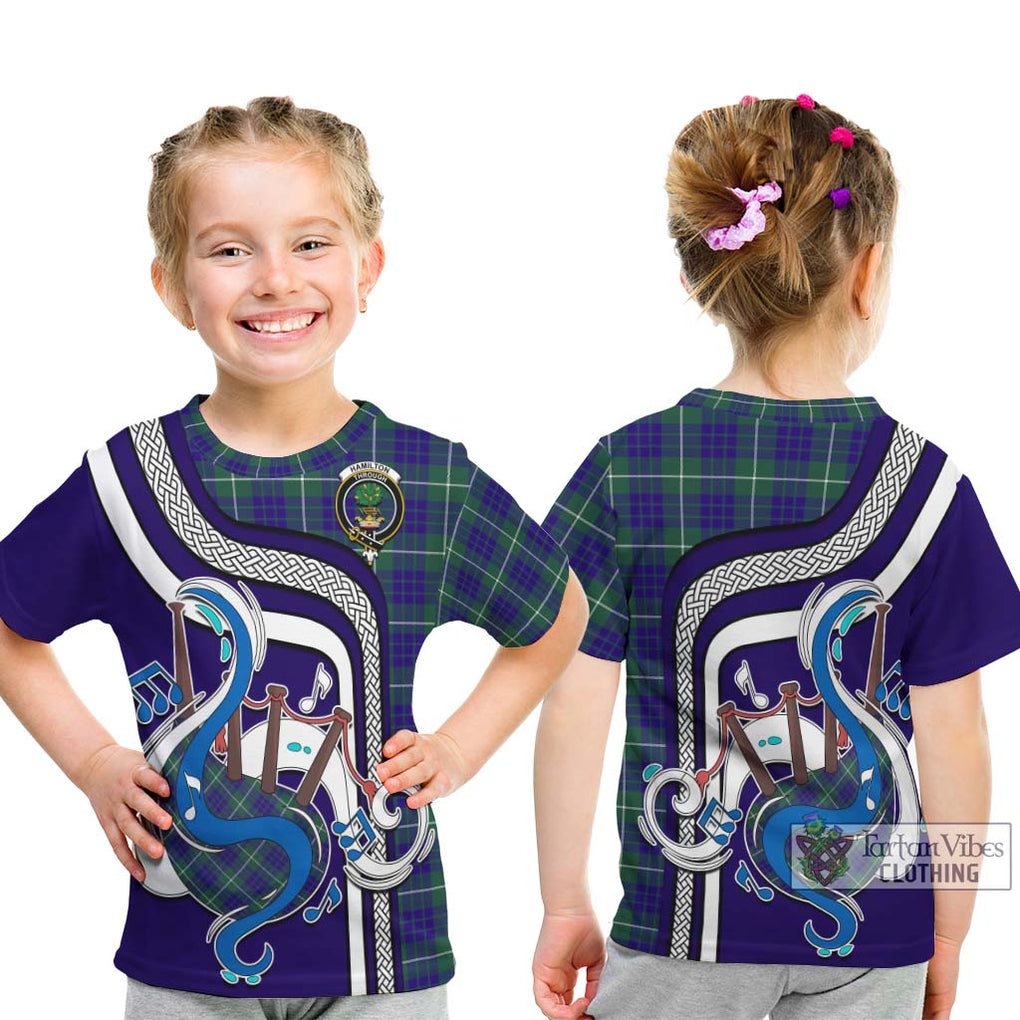 Tartan Vibes Clothing Hamilton Hunting Modern Tartan Kid T-Shirt with Epic Bagpipe Style