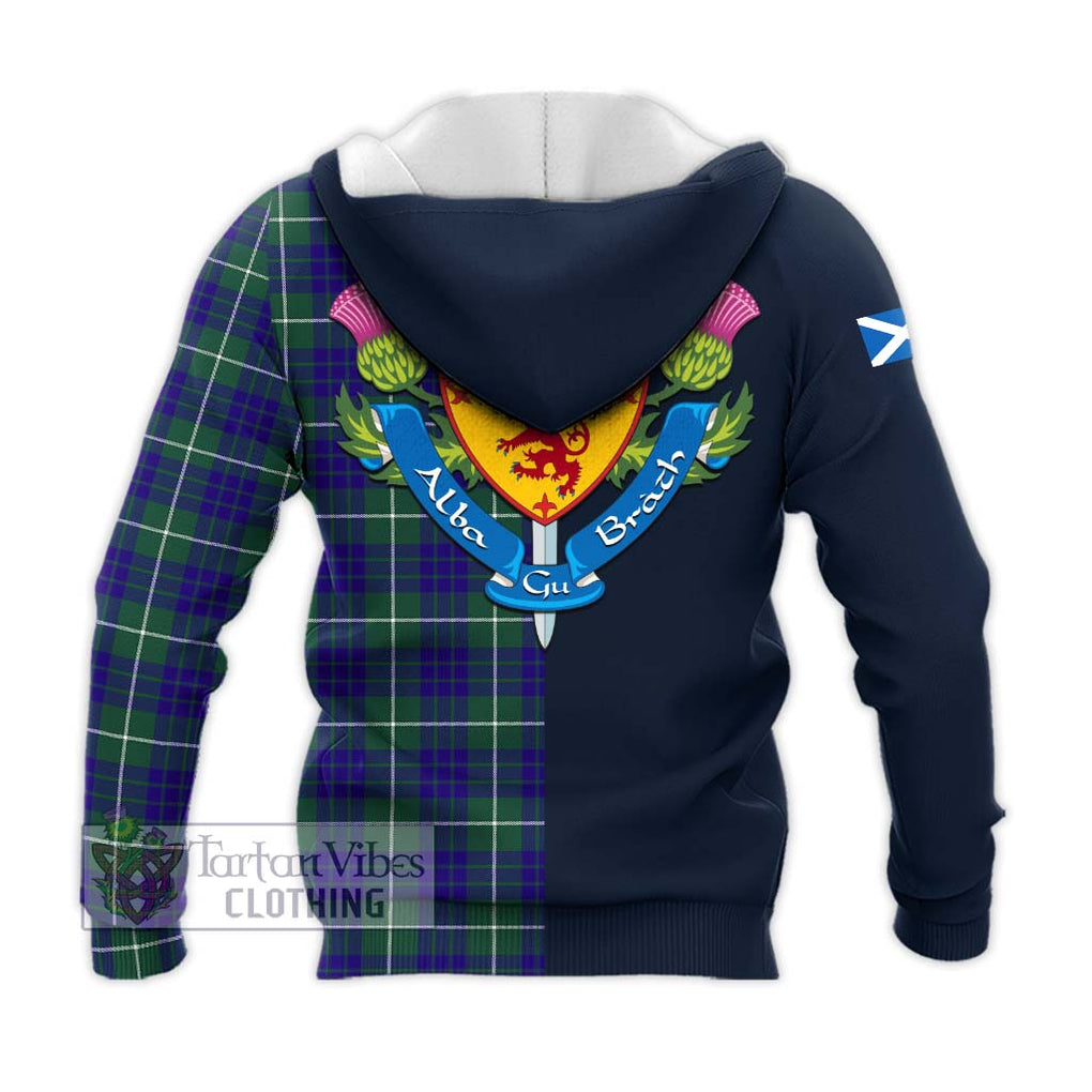 Tartan Vibes Clothing Hamilton Hunting Modern Tartan Knitted Hoodie with Scottish Lion Royal Arm Half Style