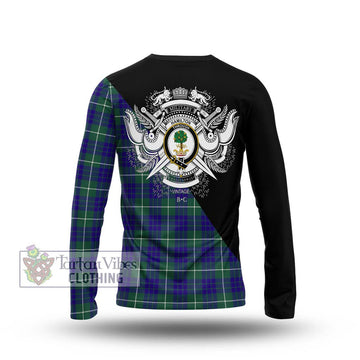 Hamilton Hunting Modern Tartan Long Sleeve T-Shirt with Family Crest and Military Logo Style