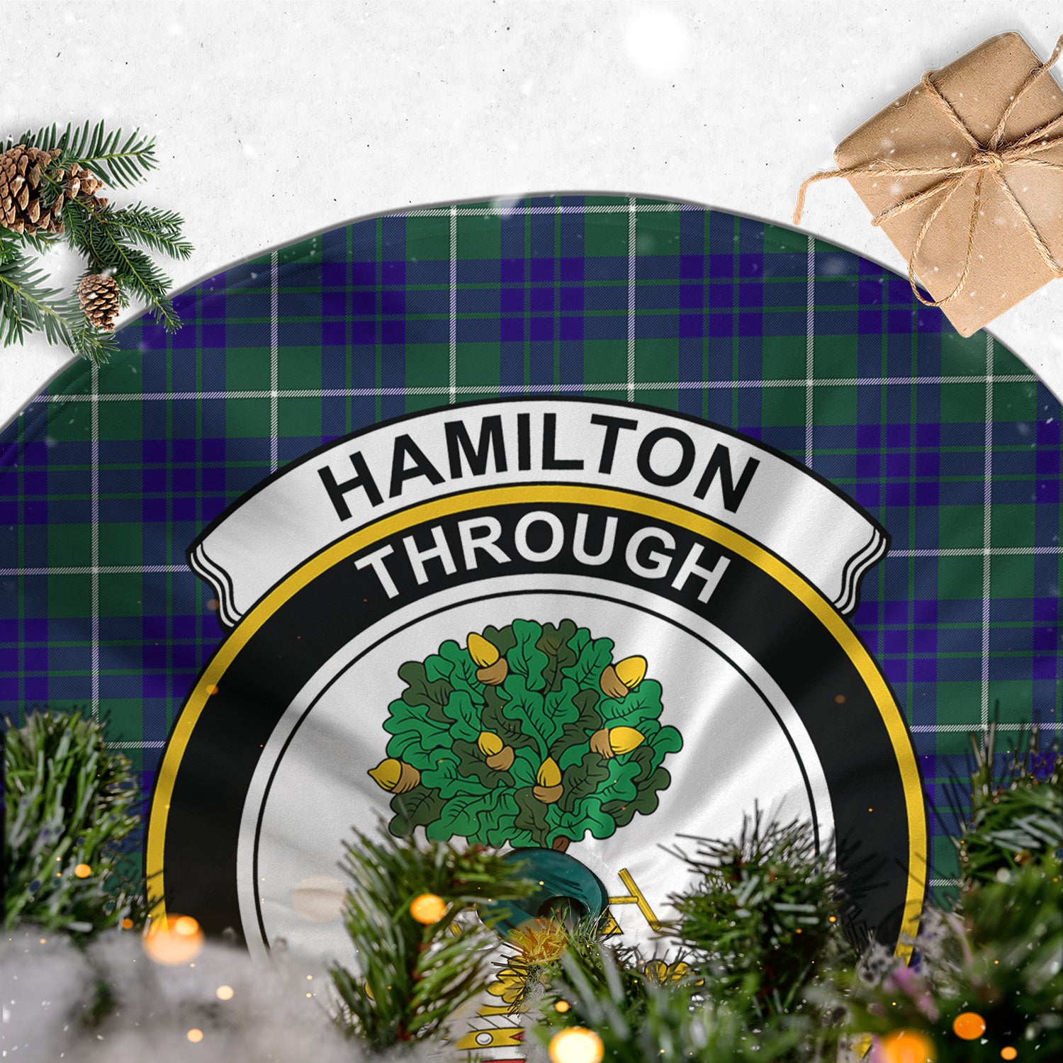 Hamilton Hunting Modern Tartan Christmas Tree Skirt with Family Crest - Tartanvibesclothing