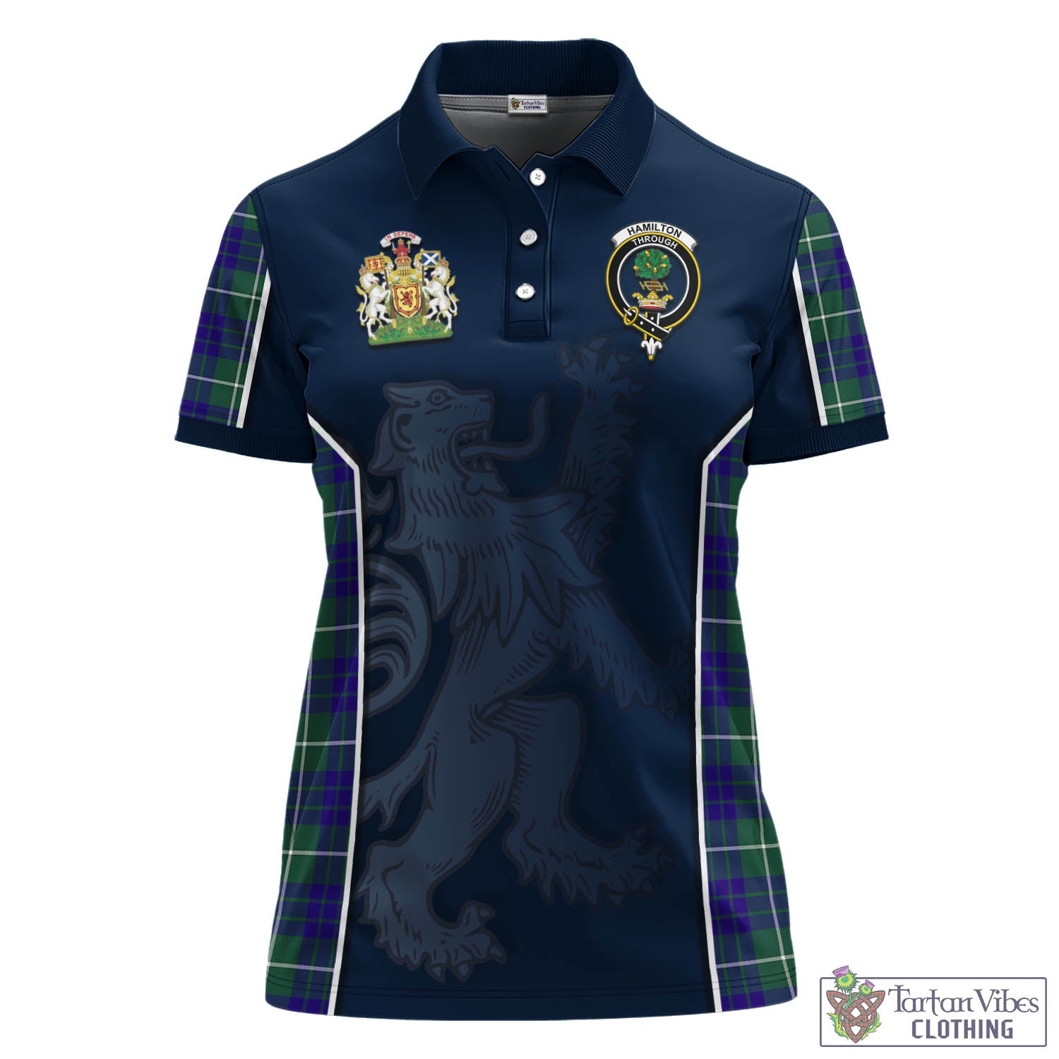 Hamilton Hunting Modern Tartan Women's Polo Shirt with Family Crest and Lion Rampant Vibes Sport Style - Tartan Vibes Clothing