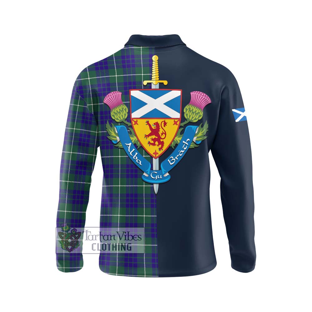 Tartan Vibes Clothing Hamilton Hunting Modern Tartan Long Sleeve Polo Shirt with Scottish Lion Royal Arm Half Style