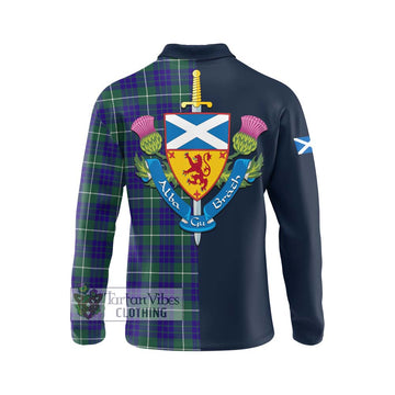 Hamilton Hunting Modern Tartan Long Sleeve Polo Shirt Alba with Scottish Lion Royal Arm Half Style