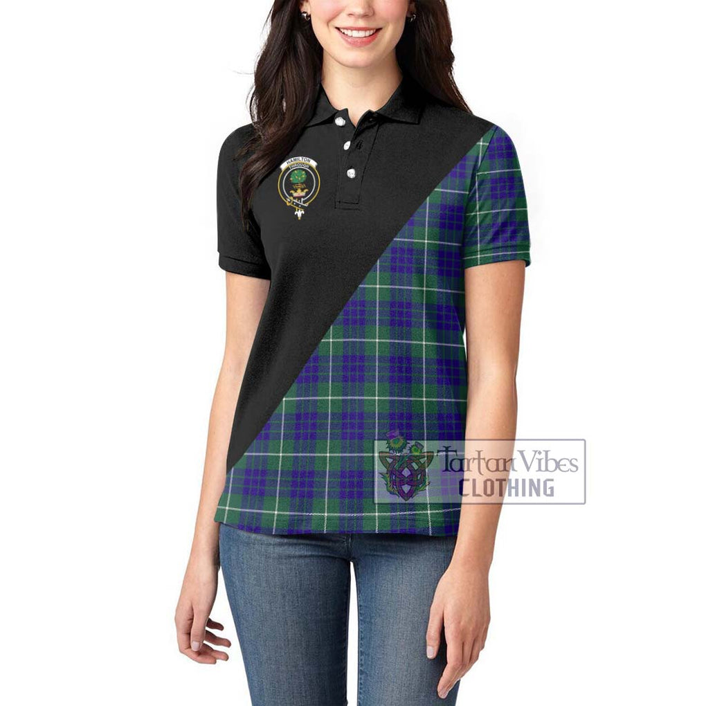 Hamilton Hunting Modern Tartan Women's Polo Shirt with Family Crest and Military Logo Style - Tartanvibesclothing Shop