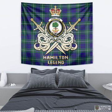 Hamilton Hunting Modern Tartan Tapestry with Clan Crest and the Golden Sword of Courageous Legacy