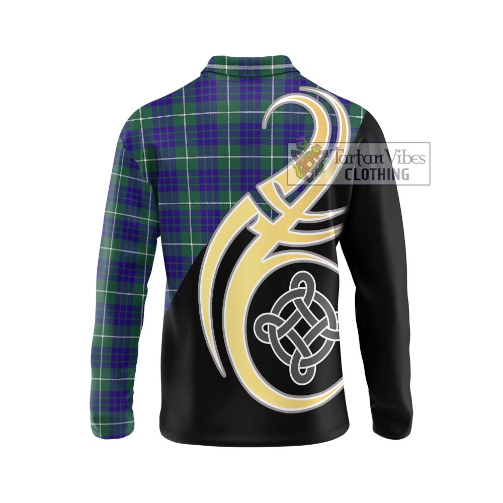 Hamilton Hunting Modern Tartan Long Sleeve Polo Shirt with Family Crest and Celtic Symbol Style - Tartan Vibes Clothing