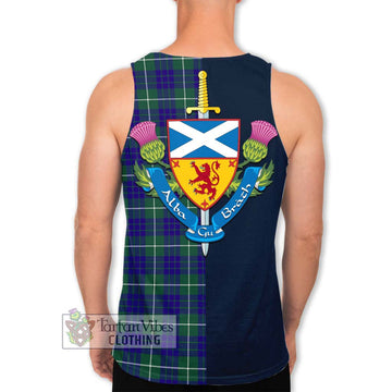 Hamilton Hunting Modern Tartan Men's Tank Top Alba with Scottish Lion Royal Arm Half Style