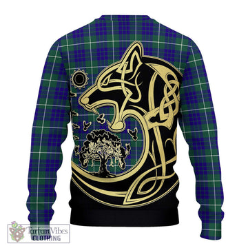 Hamilton Hunting Modern Tartan Ugly Sweater with Family Crest Celtic Wolf Style