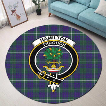 Hamilton Hunting Modern Tartan Round Rug with Family Crest