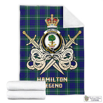 Hamilton Hunting Modern Tartan Blanket with Clan Crest and the Golden Sword of Courageous Legacy