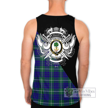 Hamilton Hunting Modern Tartan Men's Tank Top with Family Crest and Military Logo Style