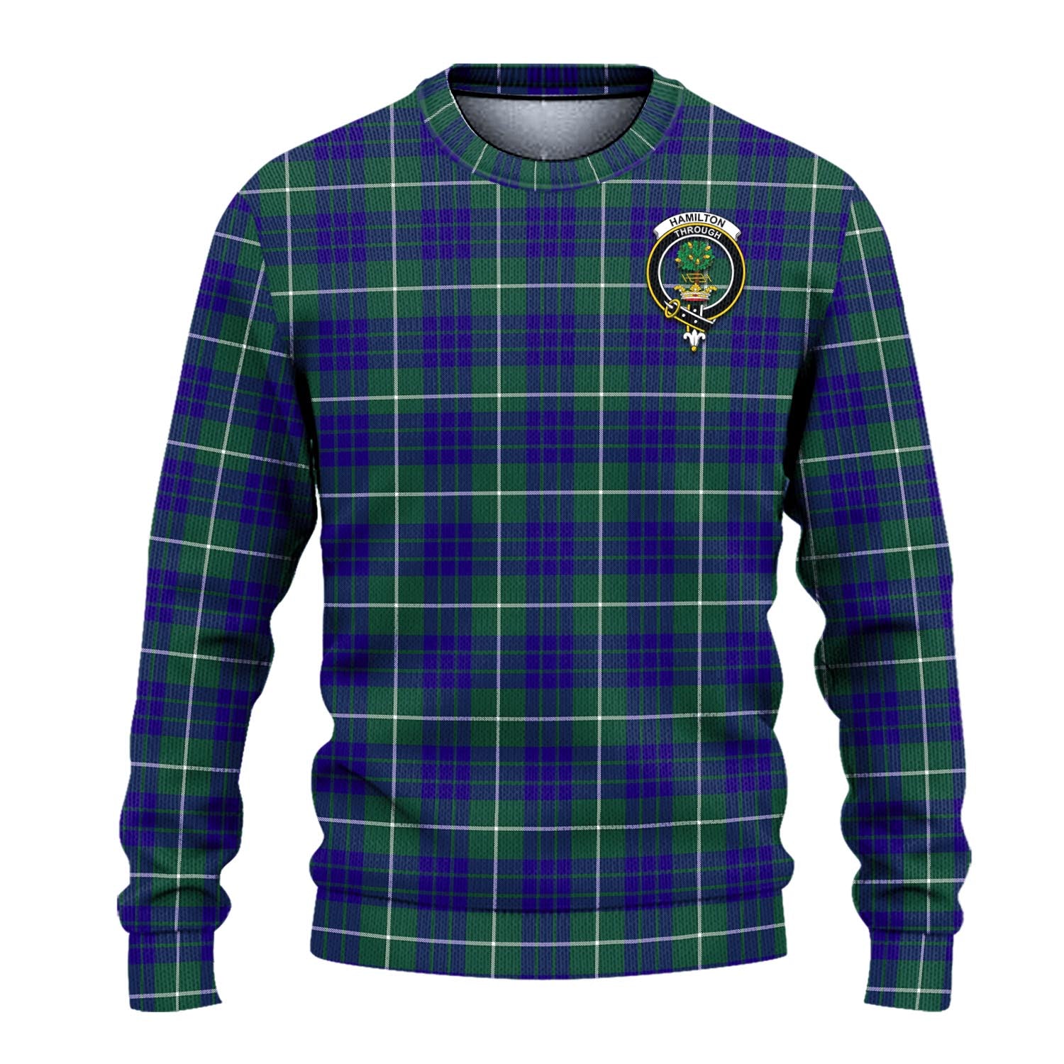 Hamilton Hunting Modern Tartan Knitted Sweater with Family Crest - Tartanvibesclothing