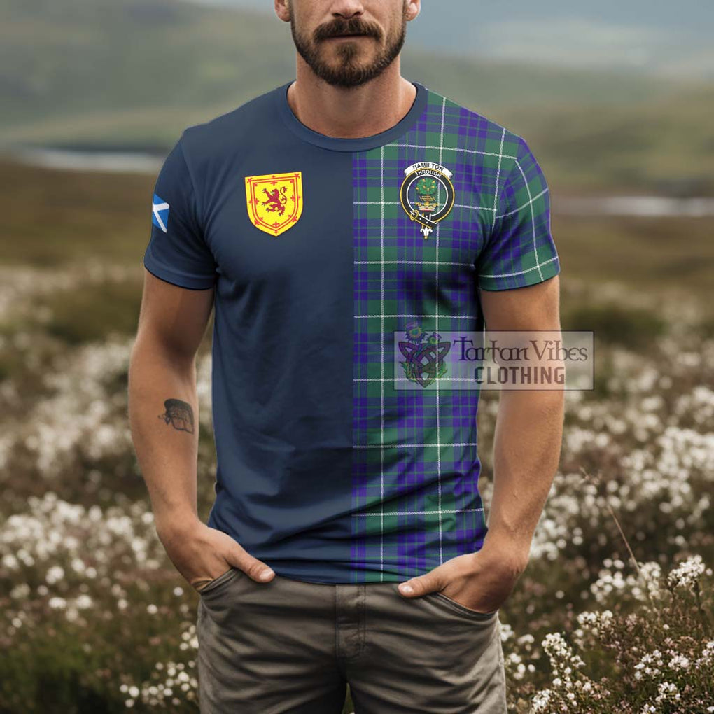 Tartan Vibes Clothing Hamilton Hunting Modern Tartan T-Shirt Alba with Scottish Lion Royal Arm Half Style