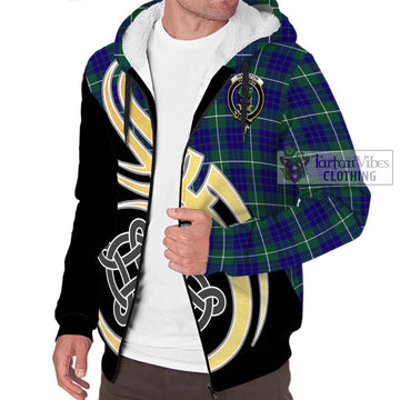 Hamilton Hunting Modern Tartan Sherpa Hoodie with Family Crest and Celtic Symbol Style