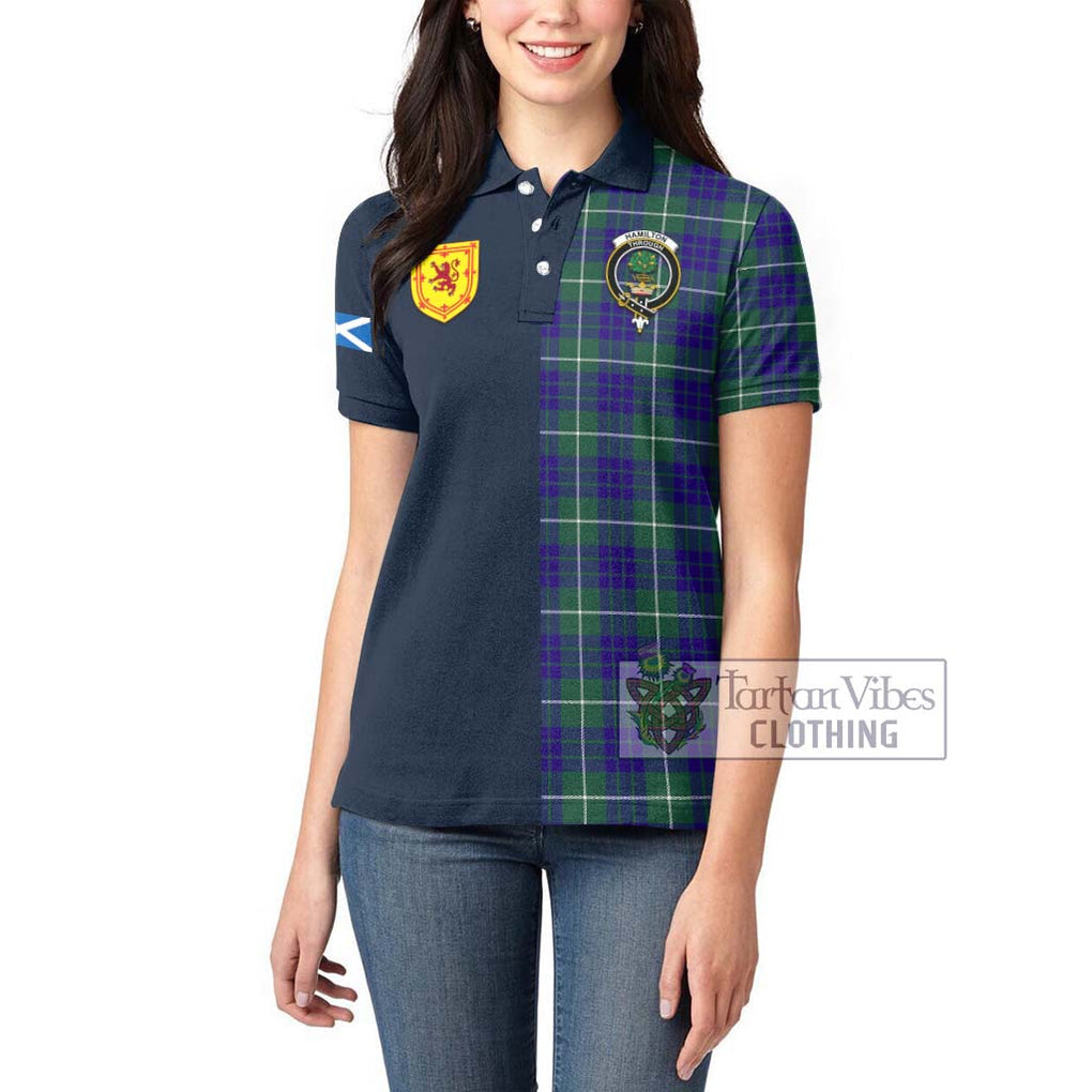 Tartan Vibes Clothing Hamilton Hunting Modern Tartan Women's Polo Shirt with Scottish Lion Royal Arm Half Style