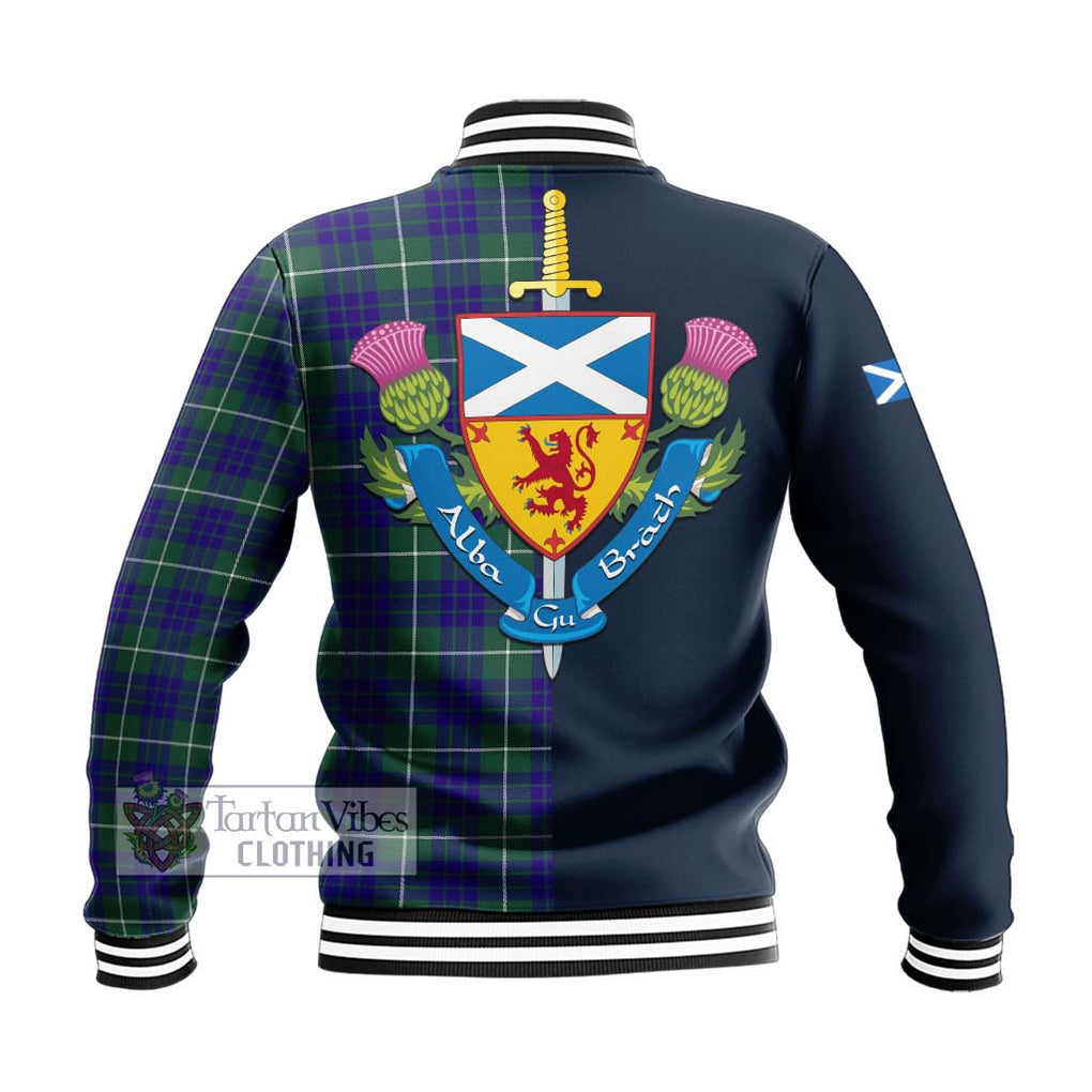 Tartan Vibes Clothing Hamilton Hunting Modern Tartan Baseball Jacket with Scottish Lion Royal Arm Half Style