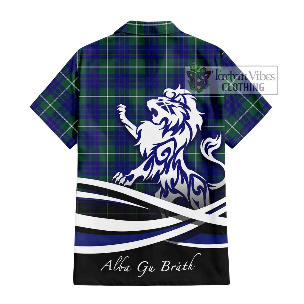 Hamilton Hunting Modern Tartan Short Sleeve Button Shirt with Alba Gu Brath Regal Lion Emblem - Tartanvibesclothing Shop