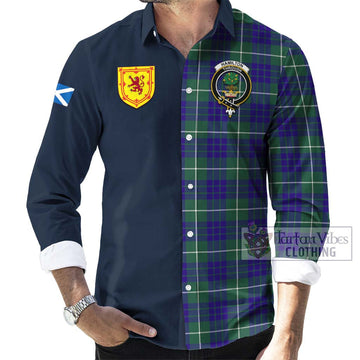 Hamilton Hunting Modern Tartan Long Sleeve Button Shirt Alba with Scottish Lion Royal Arm Half Style