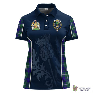 Hamilton Hunting Modern Tartan Women's Polo Shirt with Family Crest and Scottish Thistle Vibes Sport Style