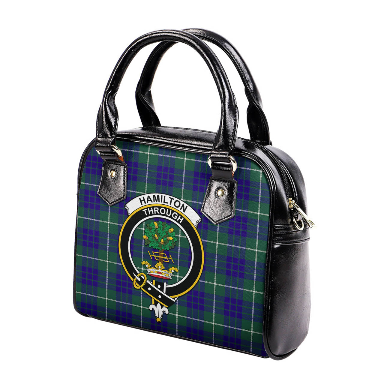 Hamilton Hunting Modern Tartan Shoulder Handbags with Family Crest - Tartanvibesclothing