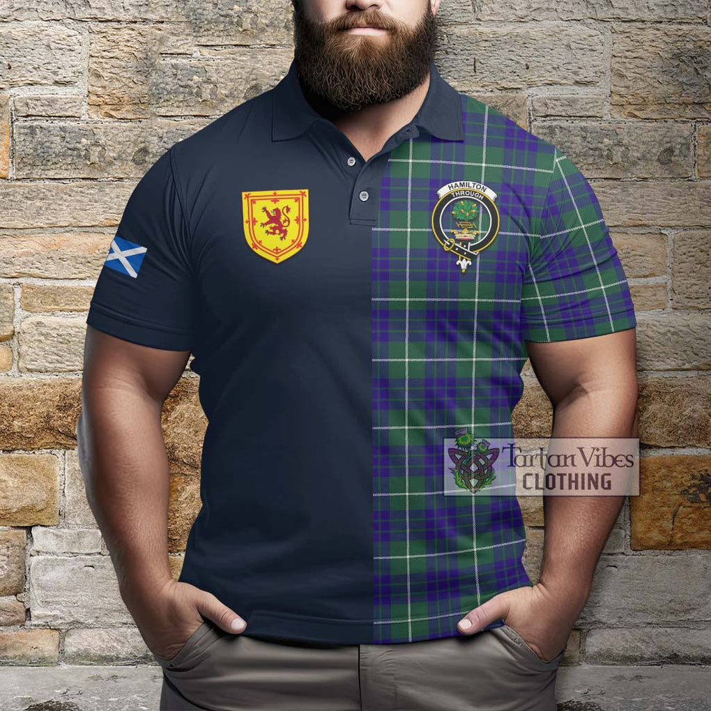 Tartan Vibes Clothing Hamilton Hunting Modern Tartan Polo Shirt with Scottish Lion Royal Arm Half Style